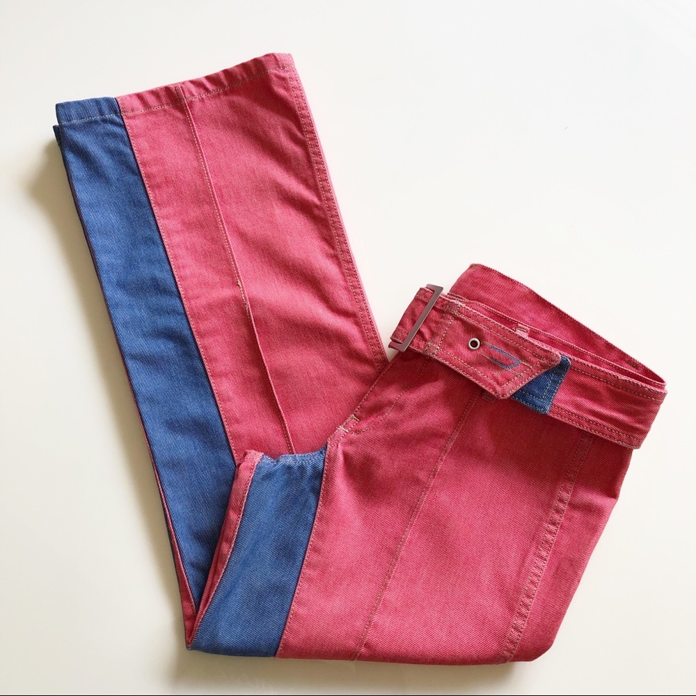 DIESEL Belted Cropped Jeans Coral/Blue Size 28